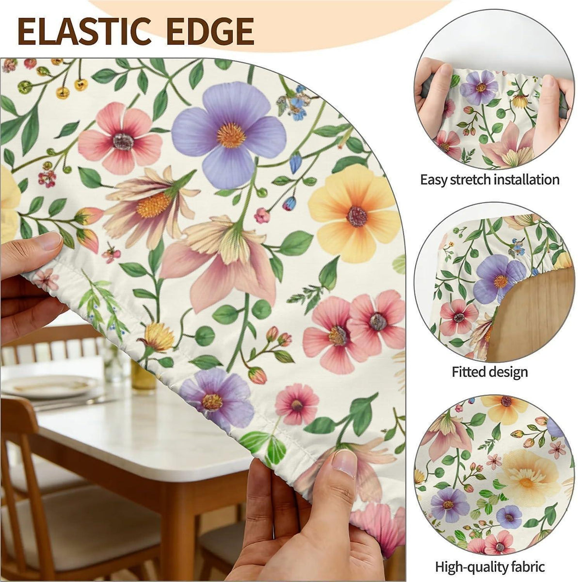 Elastische Tischdecke 120x80 cm – Wasserdicht & Wildblumenmuster