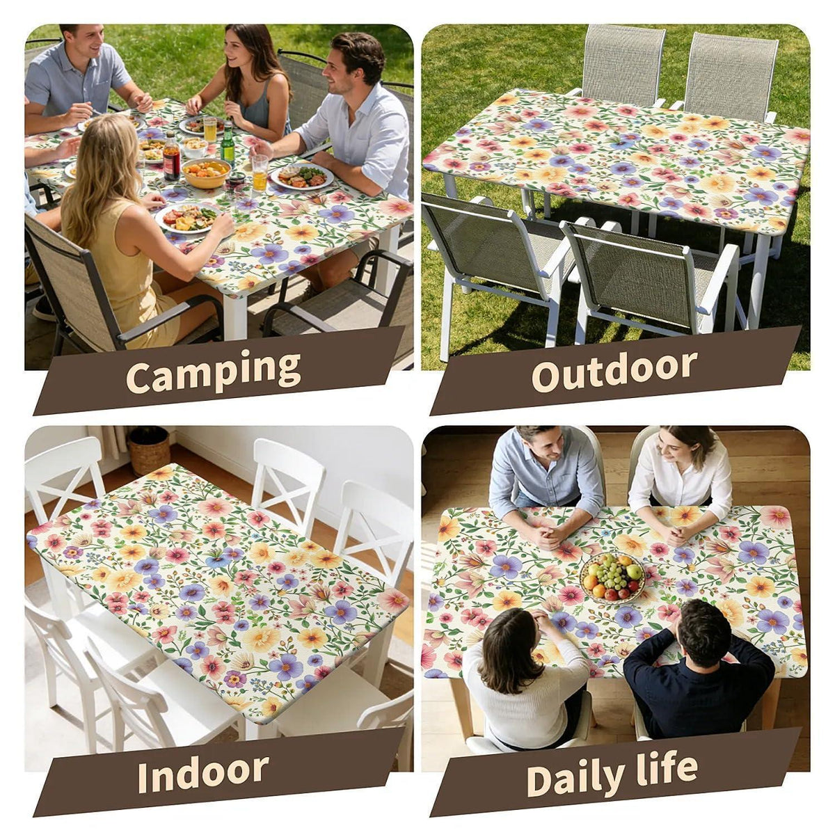 Elastische Tischdecke 120x80 cm – Wasserdicht & Wildblumenmuster