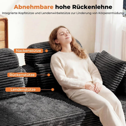 Schlafsofa 200cm Grau – Cord, Bonellfederfrei & Sofort Nutzbar