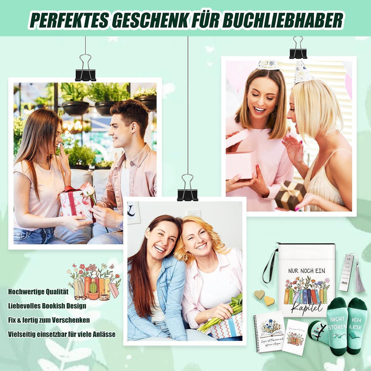 Geschenkset für Buchliebhaber: 6-teiliges Set mit Socken & Zubehör