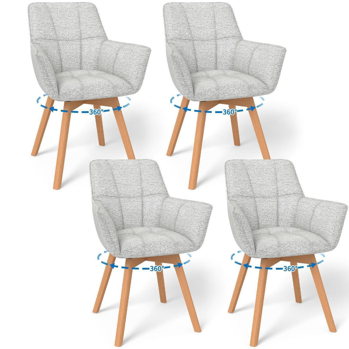 4er Set Drehstühle Samt, Hellgrau – Esszimmer, Wohnzimmer