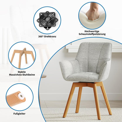 4er Set Drehstühle Samt, Hellgrau – Esszimmer, Wohnzimmer