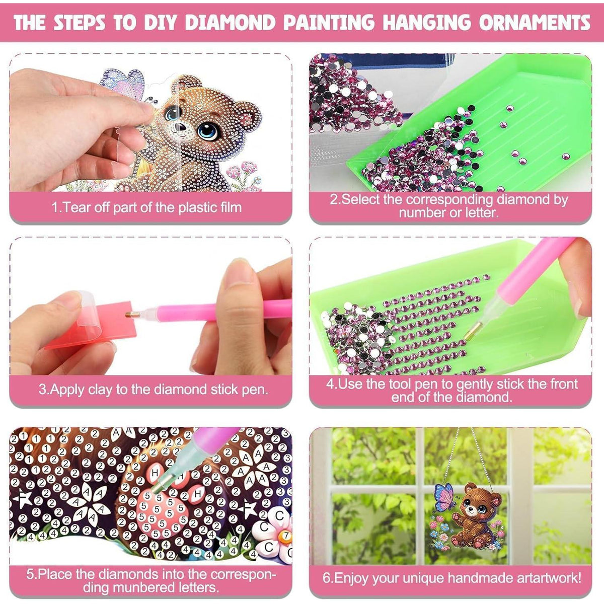 5D Diamant Painting Bär Anhänger | Fensterbild DIY Kristall Kunst Set