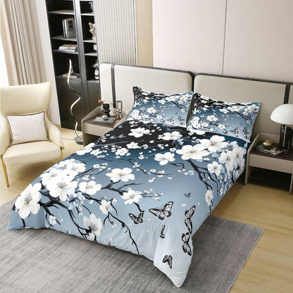 Farbverlauf Bettwäsche Set 220x240 Baumwolle Blumen & Schmetterlinge
