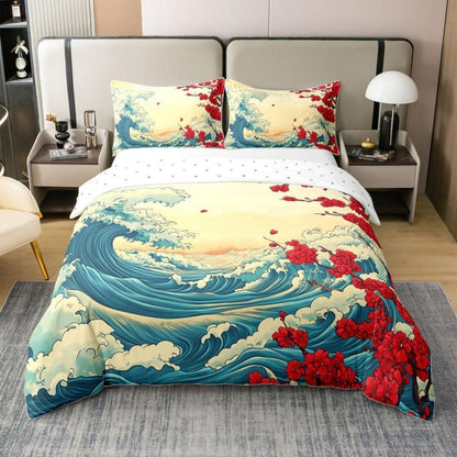 Japanischer Ukiyo-e Bettbezug 200x200 Baumwolle – Retro Wellen Design