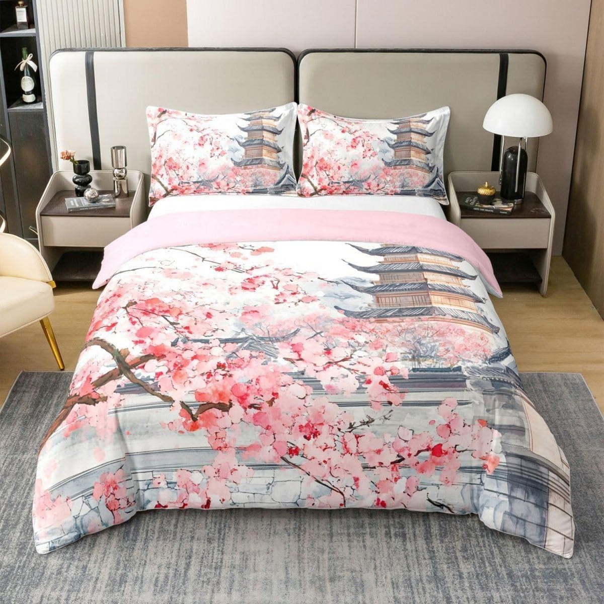 Japanische Kirschblüten Bettwäsche Set 155x220 Baumwolle