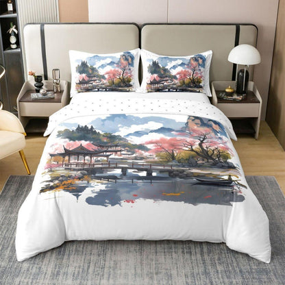 Chinesische Tuschemalerei Bettwäsche Set 135x200 Baumwolle