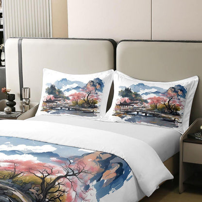 Chinesische Tuschemalerei Bettwäsche Set 220x240 Baumwolle