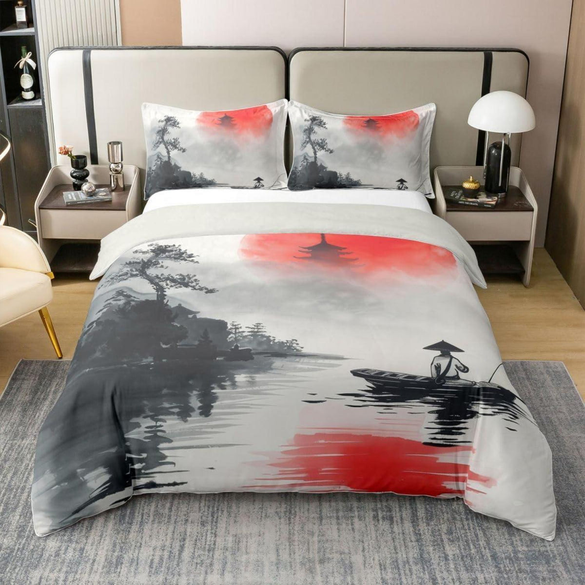 Japanisches Bettwäsche-Set Baumwolle 220x240 Rote Sonne