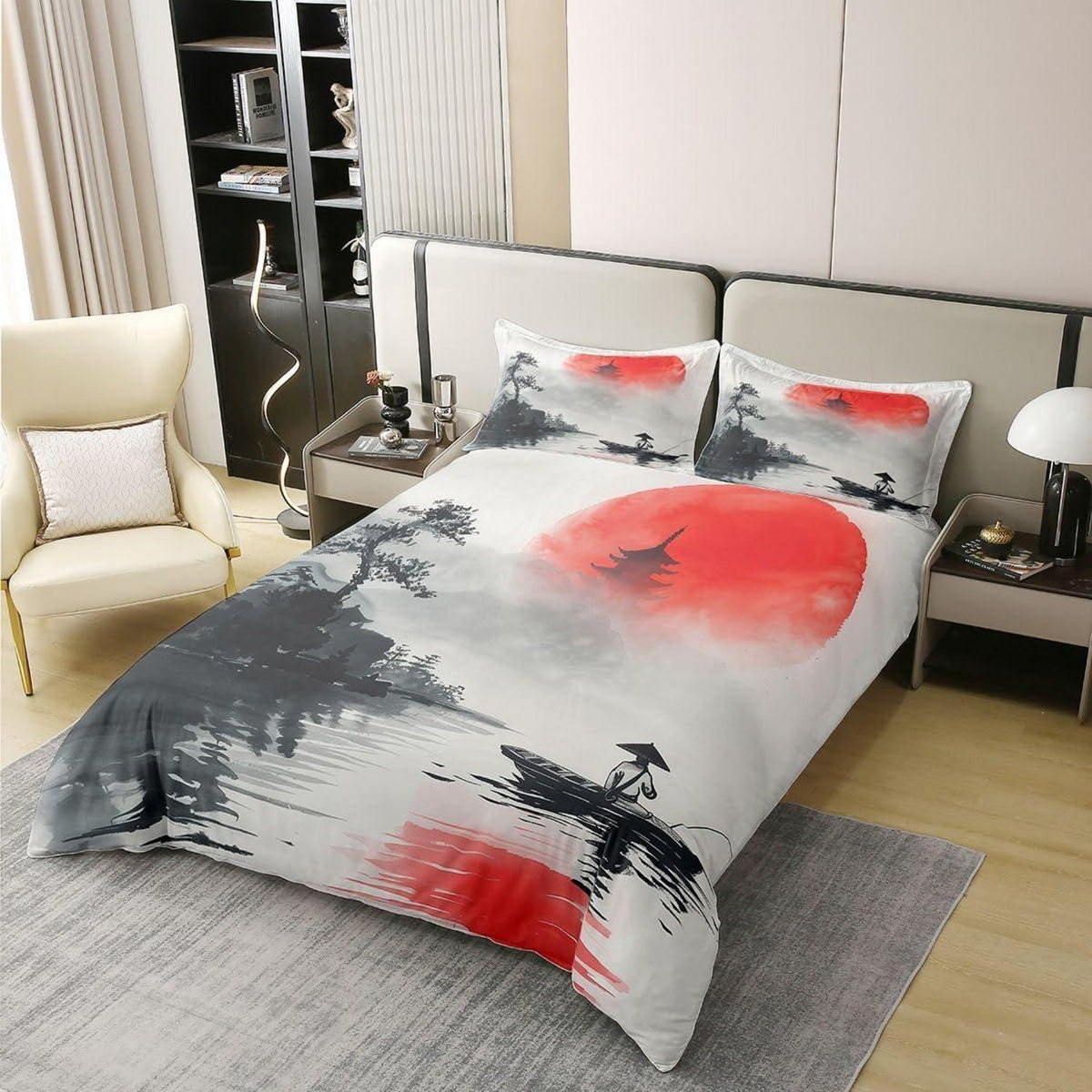 Japanisches Bettwäsche-Set Baumwolle 220x240 Rote Sonne
