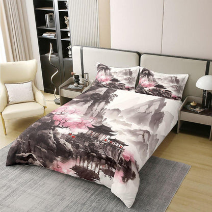 Chinesischer Stil Bettwäsche Set 220x240 Baumwolle Tusche Landschaft
