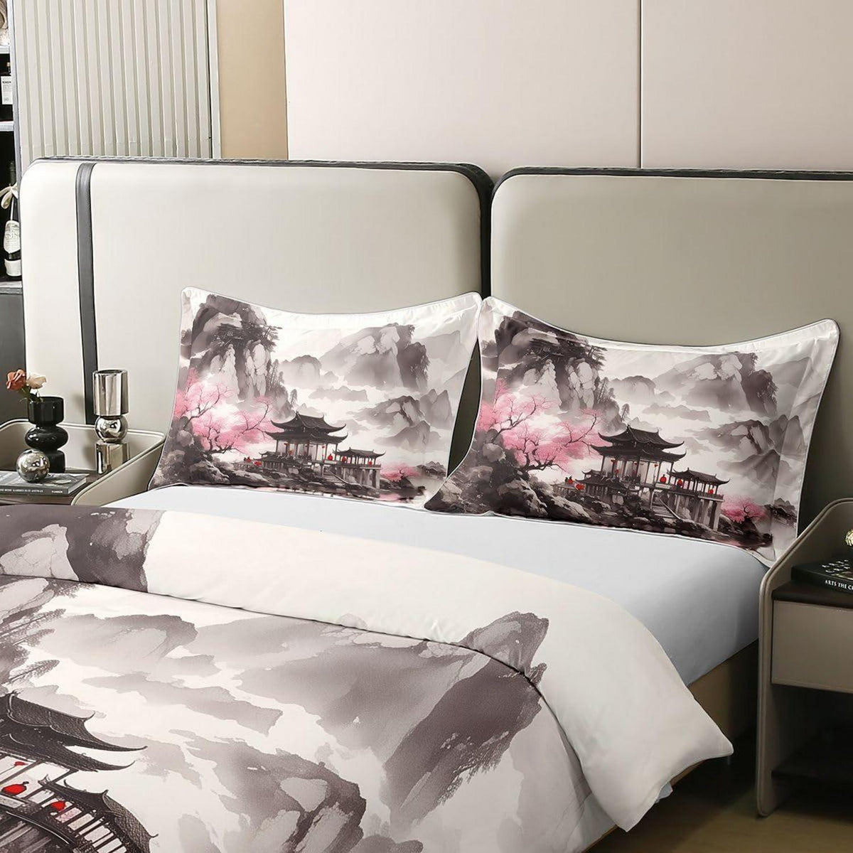 Chinesischer Stil Bettwäsche Set 220x240 Baumwolle Tusche Landschaft