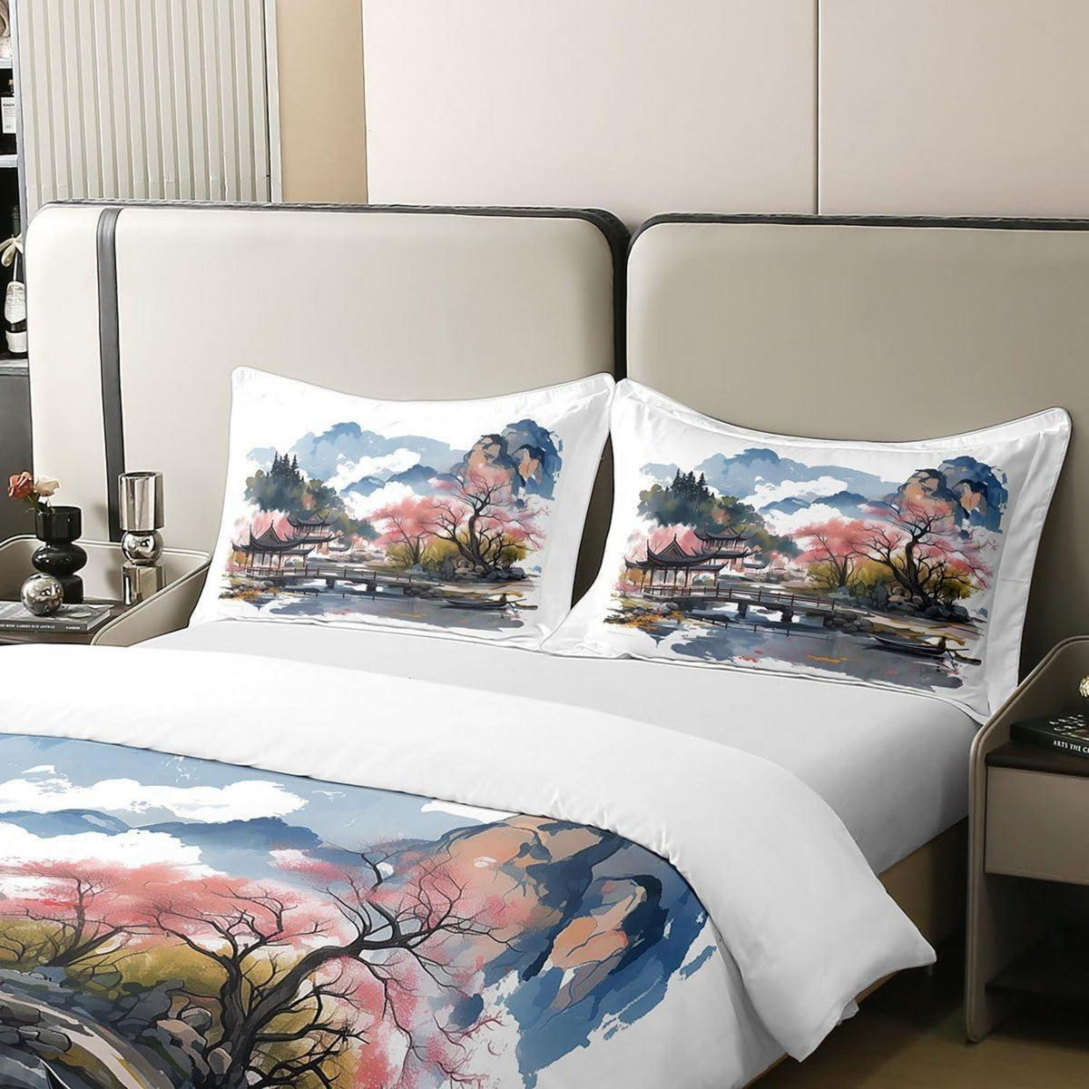 Chinesische Tuschemalerei Bettwäsche Set 200x200 Baumwolle
