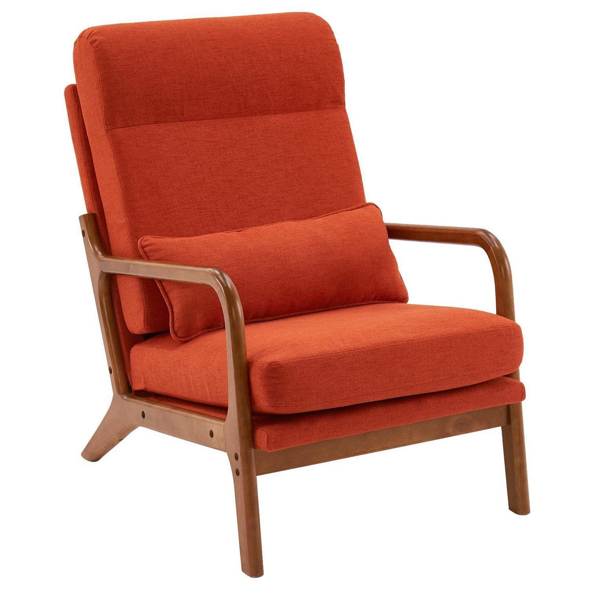 Mid-Century Sessel mit Massivholzrahmen – Orange