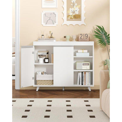Weißer Badezimmerschrank mit 2 Türen & 3 offenen Regalen