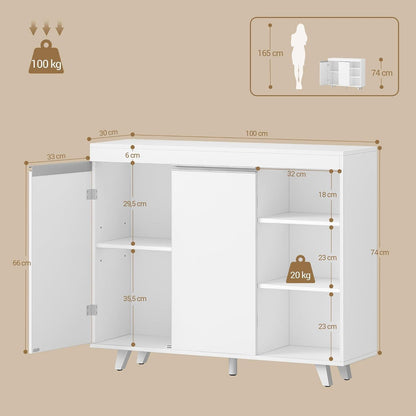 Weißer Badezimmerschrank mit 2 Türen & 3 offenen Regalen