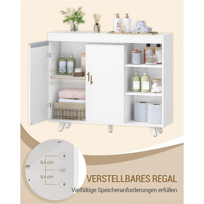 Weißer Badezimmerschrank mit 2 Türen & 3 offenen Regalen