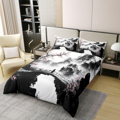 Japanischer Tusche-Stil Bettbezug 200x200 Baumwolle