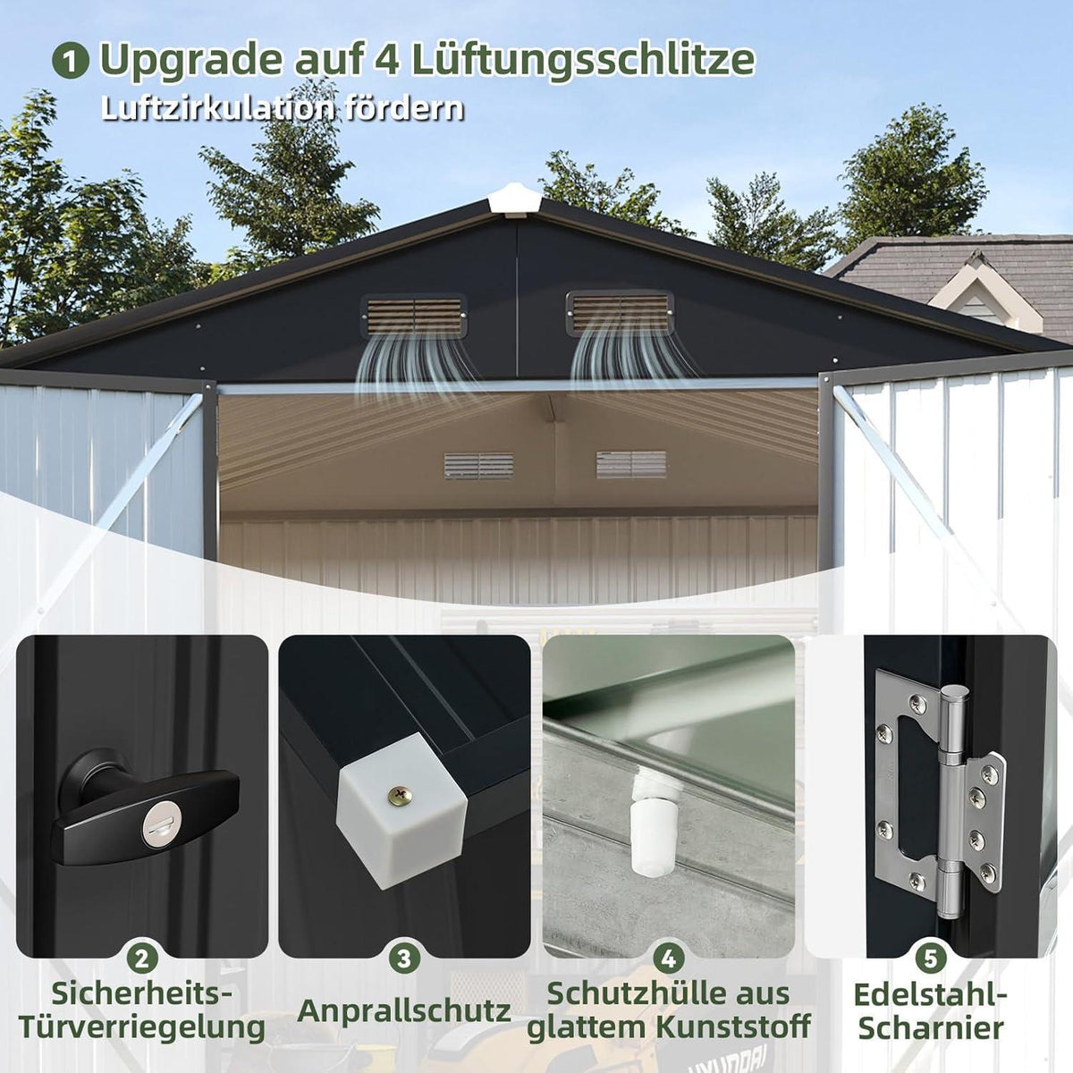 Großes Gerätehaus 8x6ft – Wetterfestes Gartenhaus mit Doppeltür
