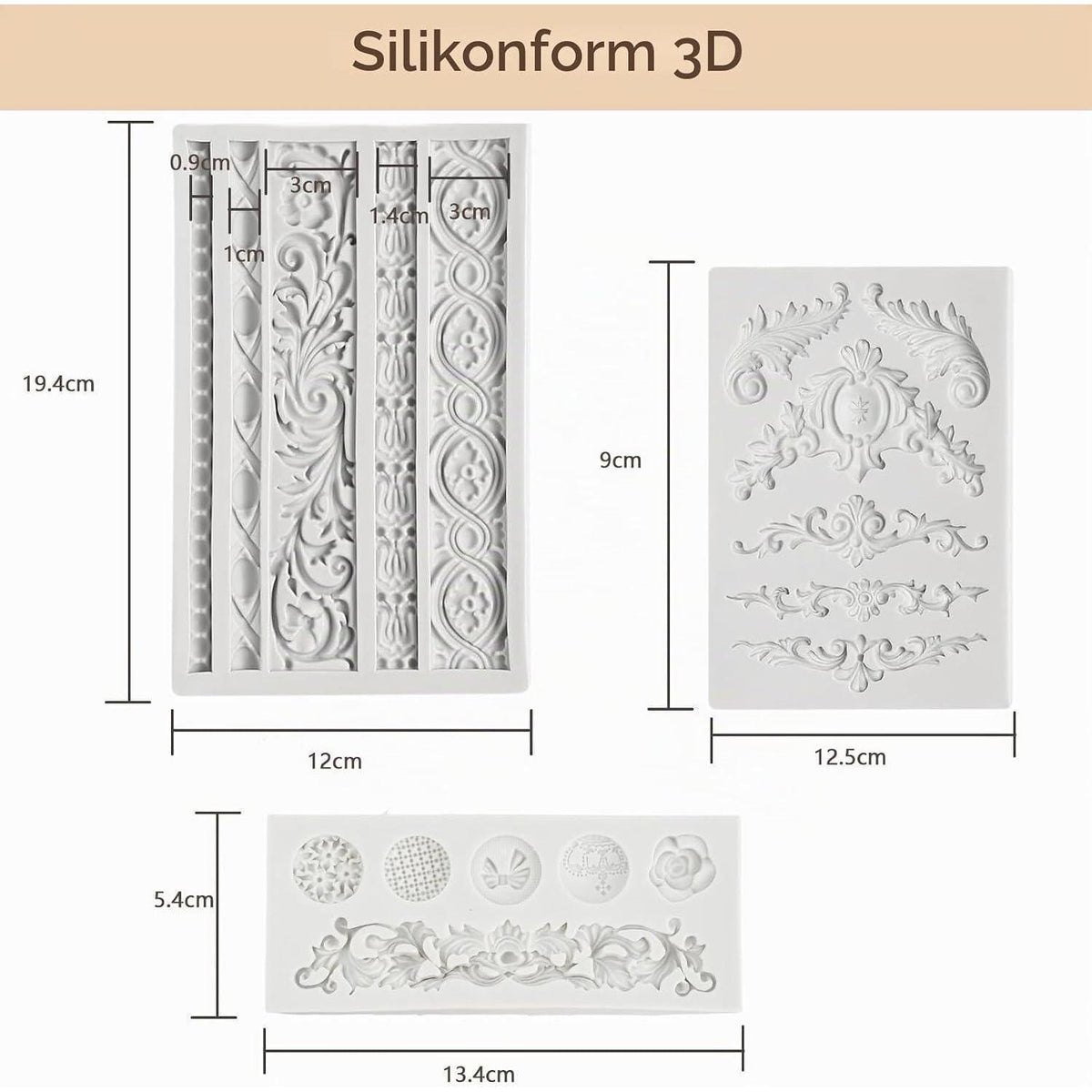 3x Barock Silikonformen für Kuchen & Dessert Dekoration