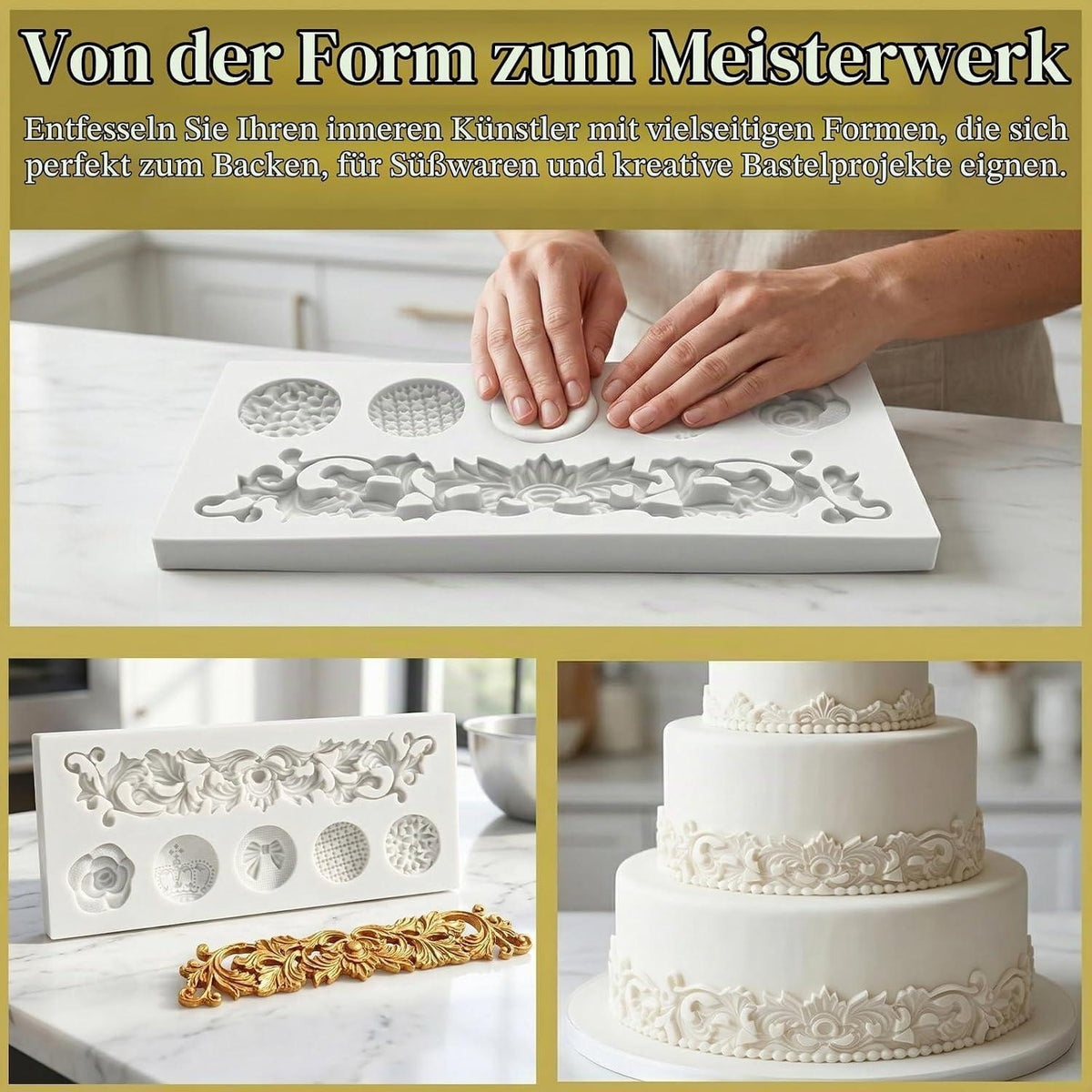 3x Barock Silikonformen für Kuchen & Dessert Dekoration