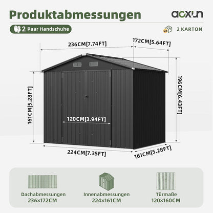 Großer Metall-Gartenschuppen 8x6ft mit Doppeltür & Satteldach
