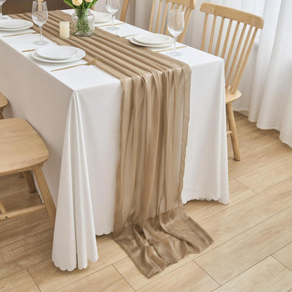 Chiffon Tischläufer 70x300cm – Hochzeit & Feier Deko Khaki Braun