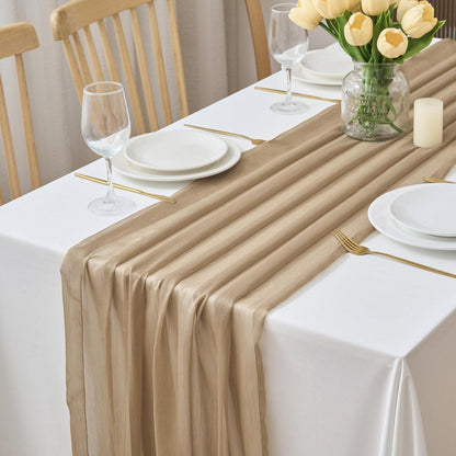 Chiffon Tischläufer 70x300cm – Hochzeit & Feier Deko Khaki Braun