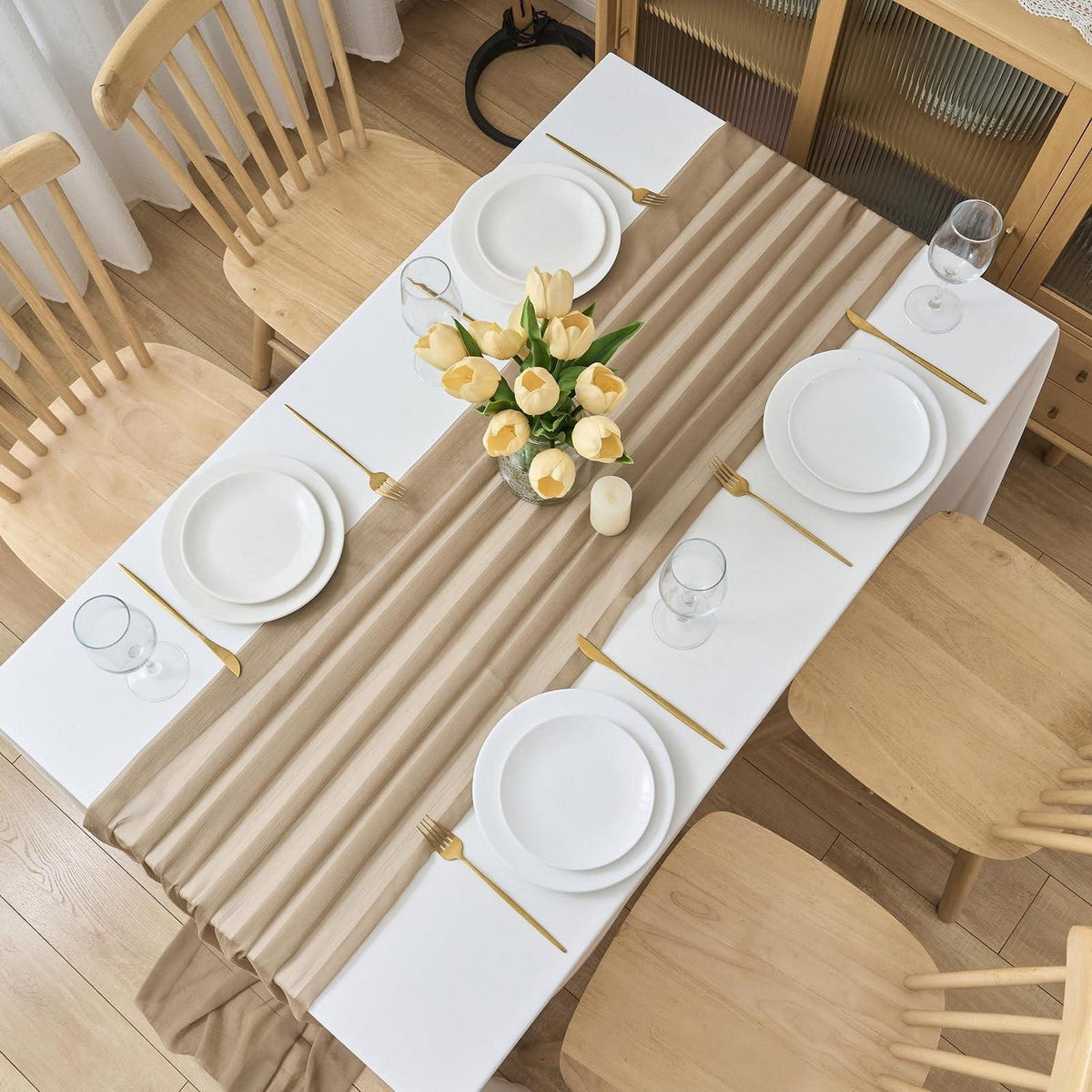 Chiffon Tischläufer 70x300cm – Hochzeit & Feier Deko Khaki Braun