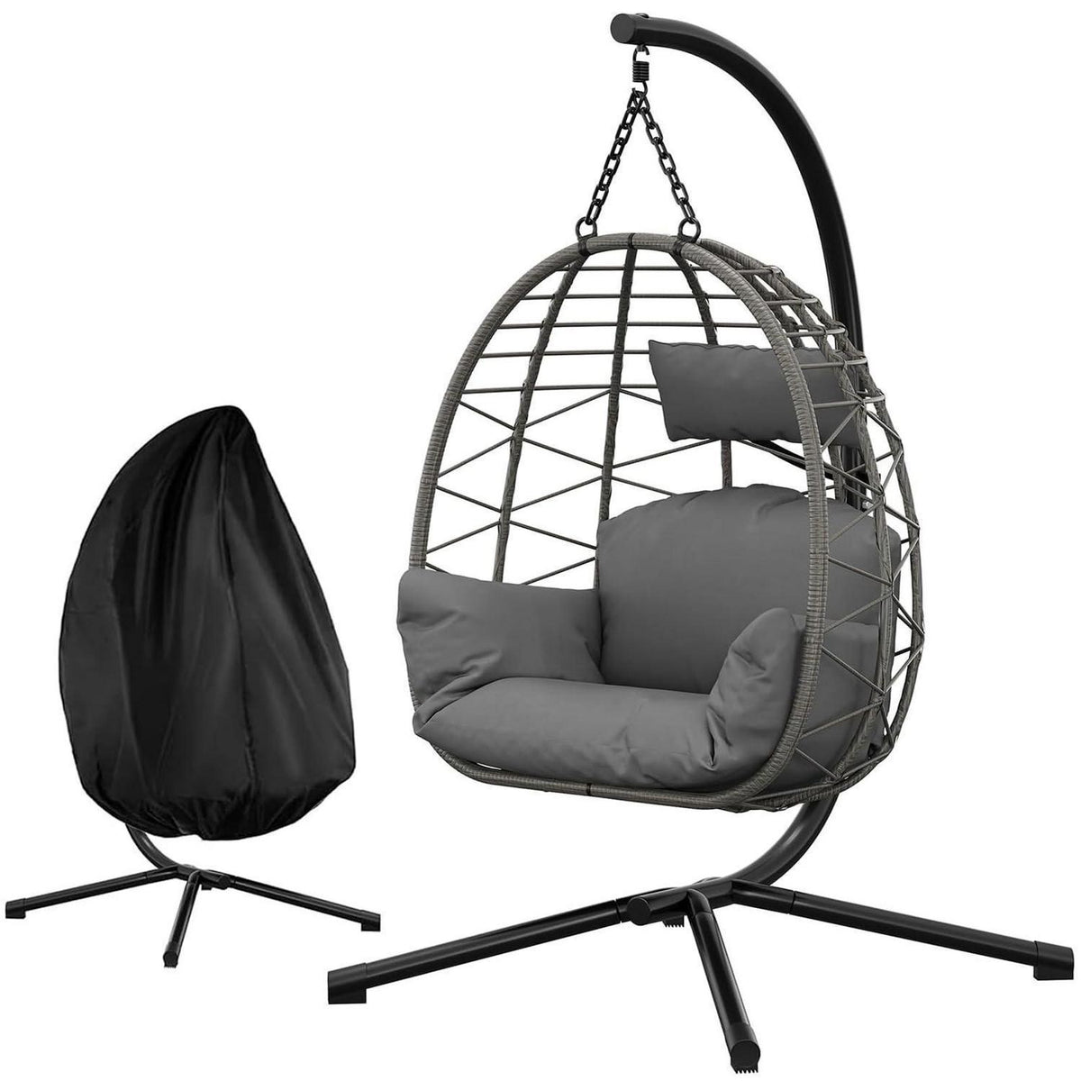 Hängesessel mit Gestell Grau – Outdoor & Indoor Komfort