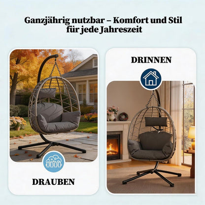Hängesessel mit Gestell Grau – Outdoor & Indoor Komfort