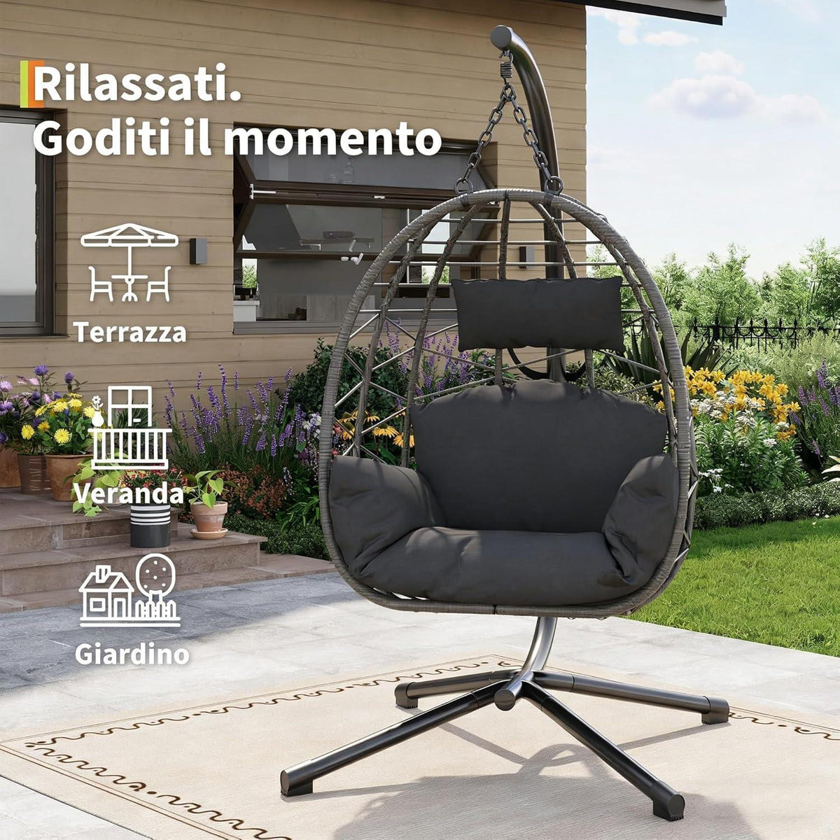 Hängesessel mit Gestell Grau – Outdoor & Indoor Komfort