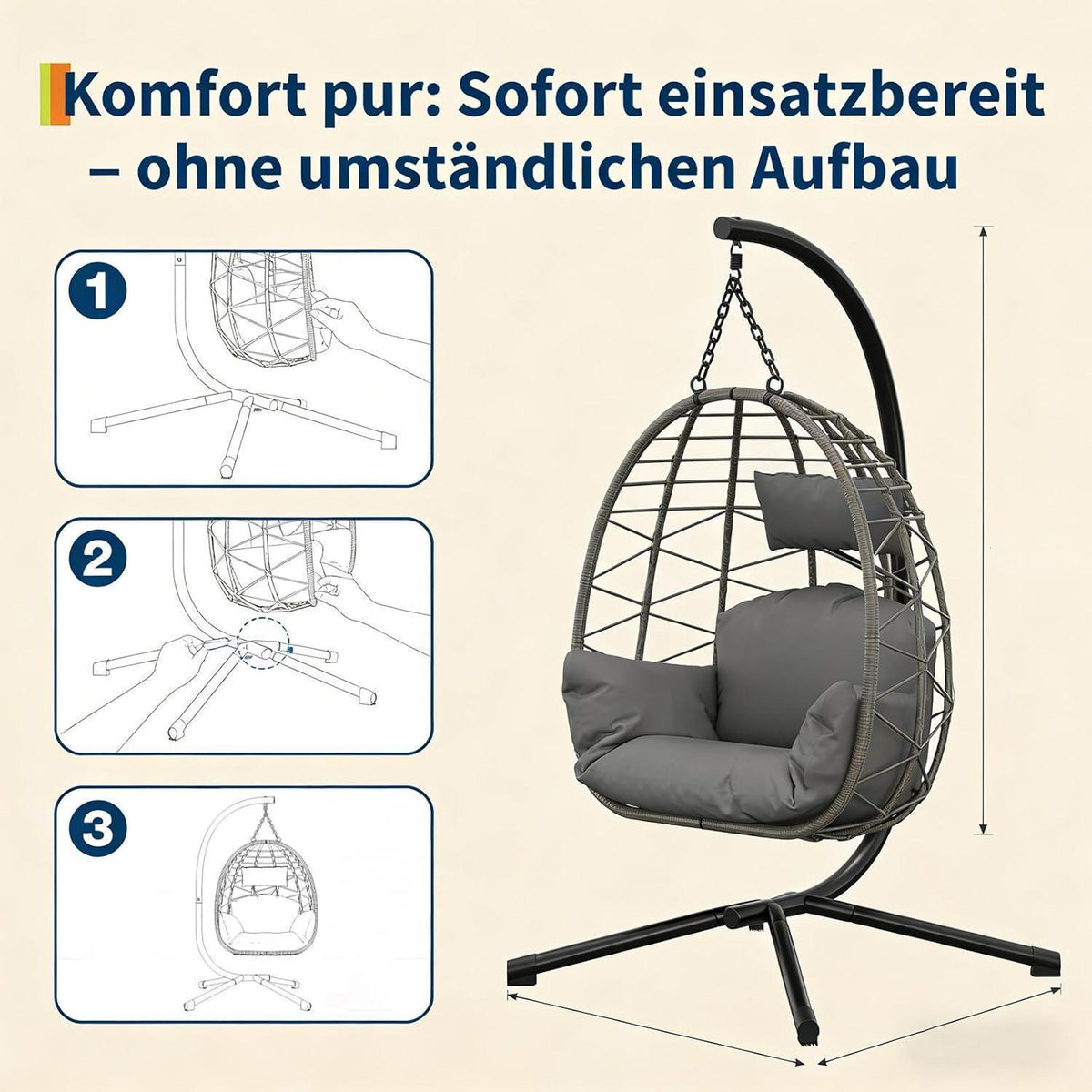 Hängesessel mit Gestell Grau – Outdoor & Indoor Komfort