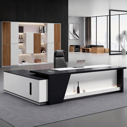 Moderner L-förmiger Schreibtisch mit Stauraum – Großer Bürotisch Schwarz Weiß