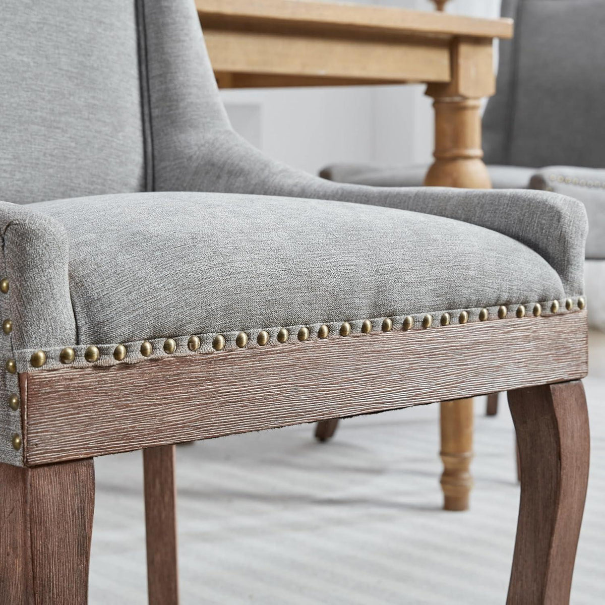 Esszimmerstühle 6er Set, Gepolsterte Chenille Stühle Grau
