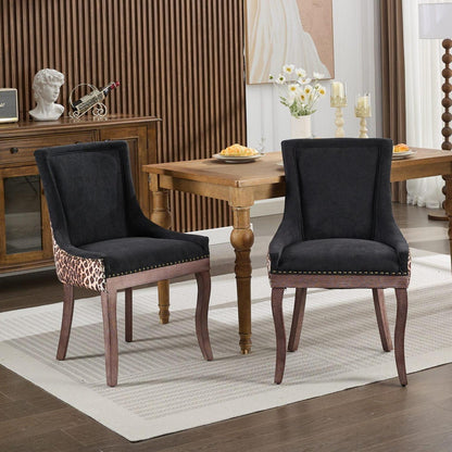 Esszimmerstühle 2er Set, Gepolsterte Chenille Stühle mit Holzbeinen