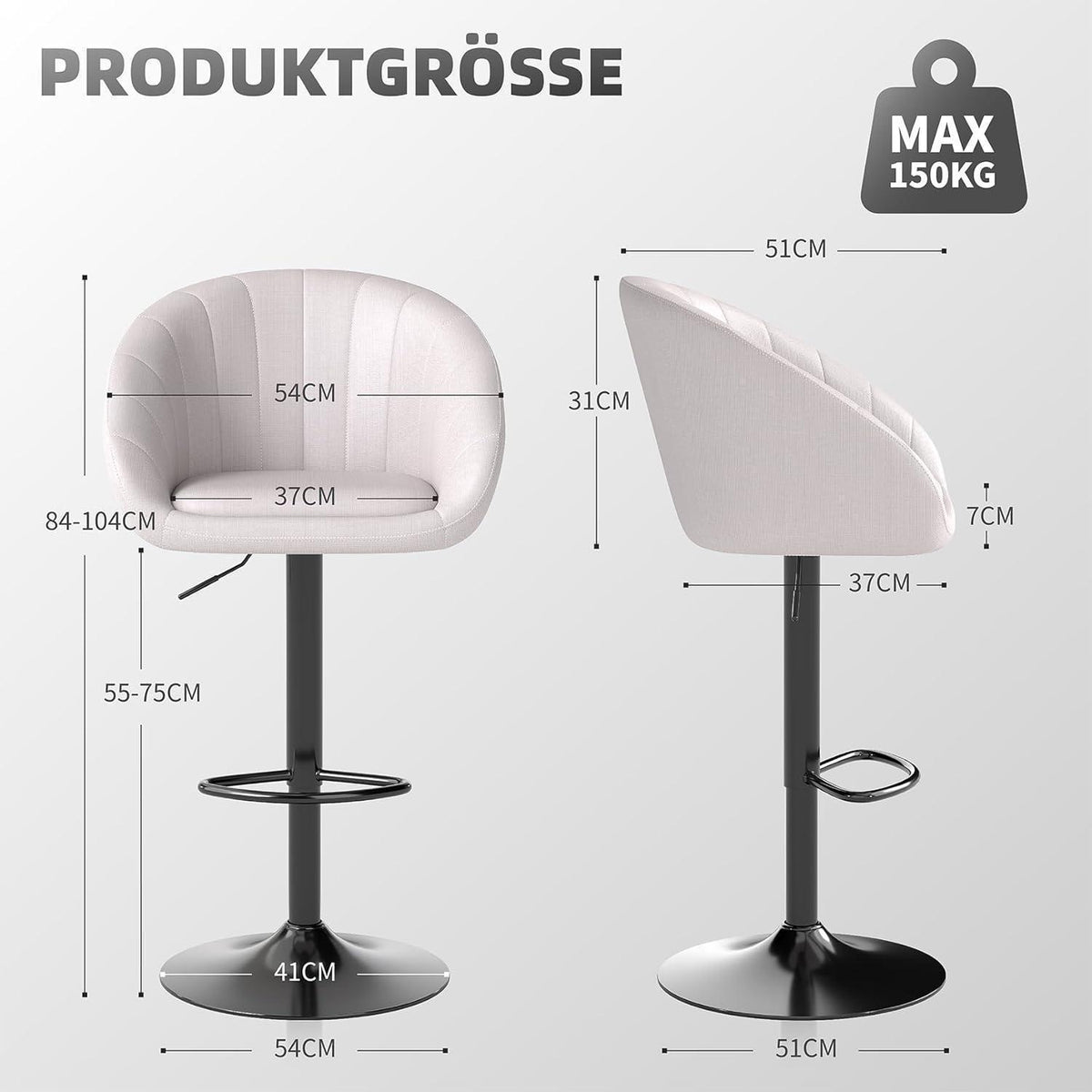 Verstellbarer Barhocker mit Lehne & Fußstütze – Beige