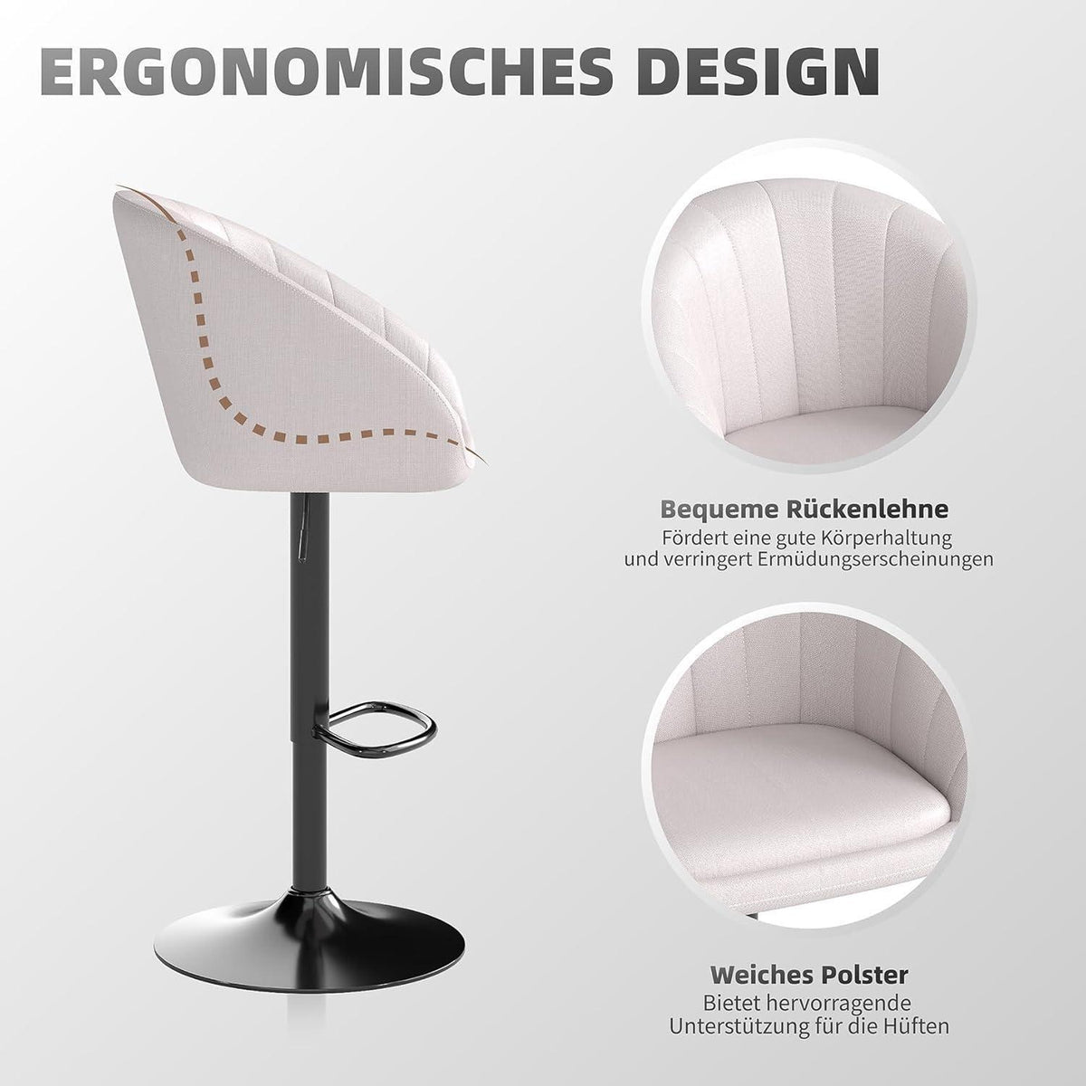 Verstellbarer Barhocker mit Lehne & Fußstütze – Beige