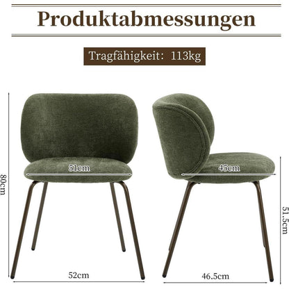 Esszimmerstühle Set 6 Olivgrün, Chenille Stoff, Modern