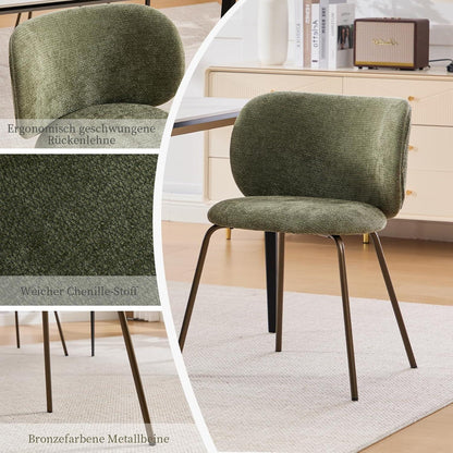 Esszimmerstühle Set 6 Olivgrün, Chenille Stoff, Modern