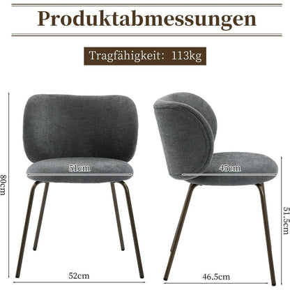 Esszimmerstühle Set 6 Grau, Chenille & Metallbeine Modern