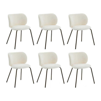 Esszimmerstühle 6er Set, Chenille Stoff, Creme Weiß