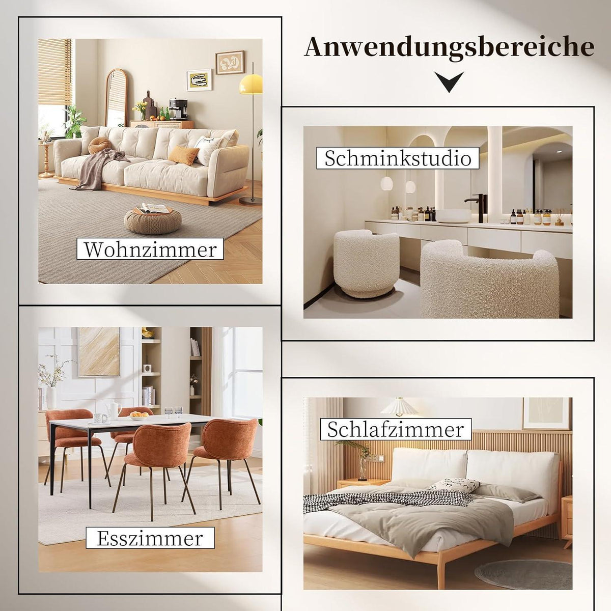 Esszimmerstühle Set 4er – Chenille Stoff, Orange, Modern
