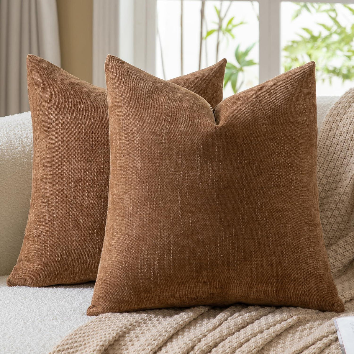 2 Kissenbezüge 40x40 cm Chenille Bronze – Dekorativ & Weich