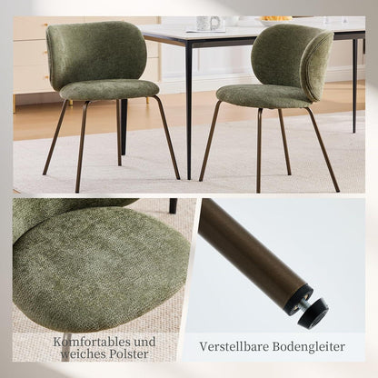 Esszimmerstühle Set 4 Olivgrün, Chenille Stoff & Metallbeine