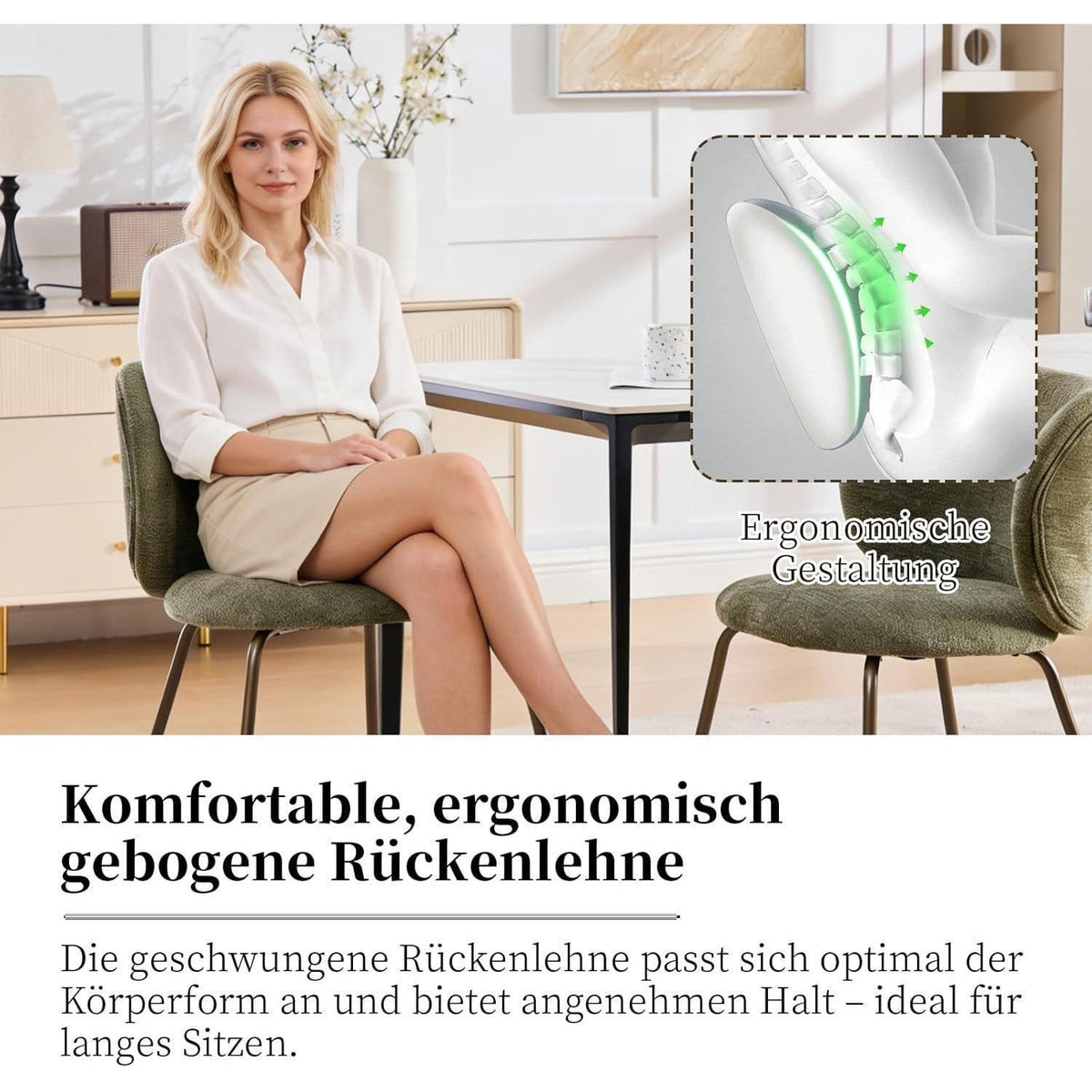 Esszimmerstühle Set 4 Olivgrün, Chenille Stoff & Metallbeine