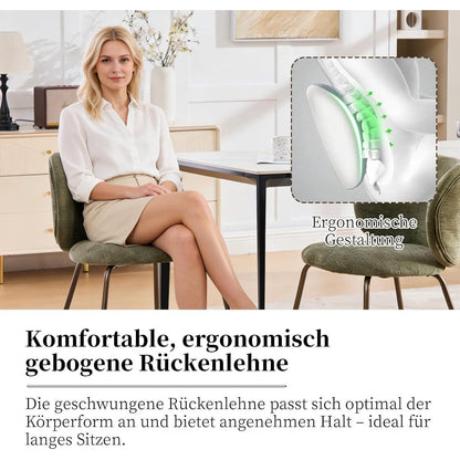 Esszimmerstühle Set 4 Olivgrün, Chenille Stoff & Metallbeine