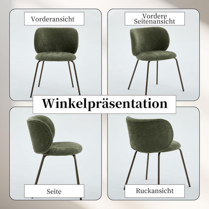 Esszimmerstühle Set 4 Olivgrün, Chenille Stoff & Metallbeine