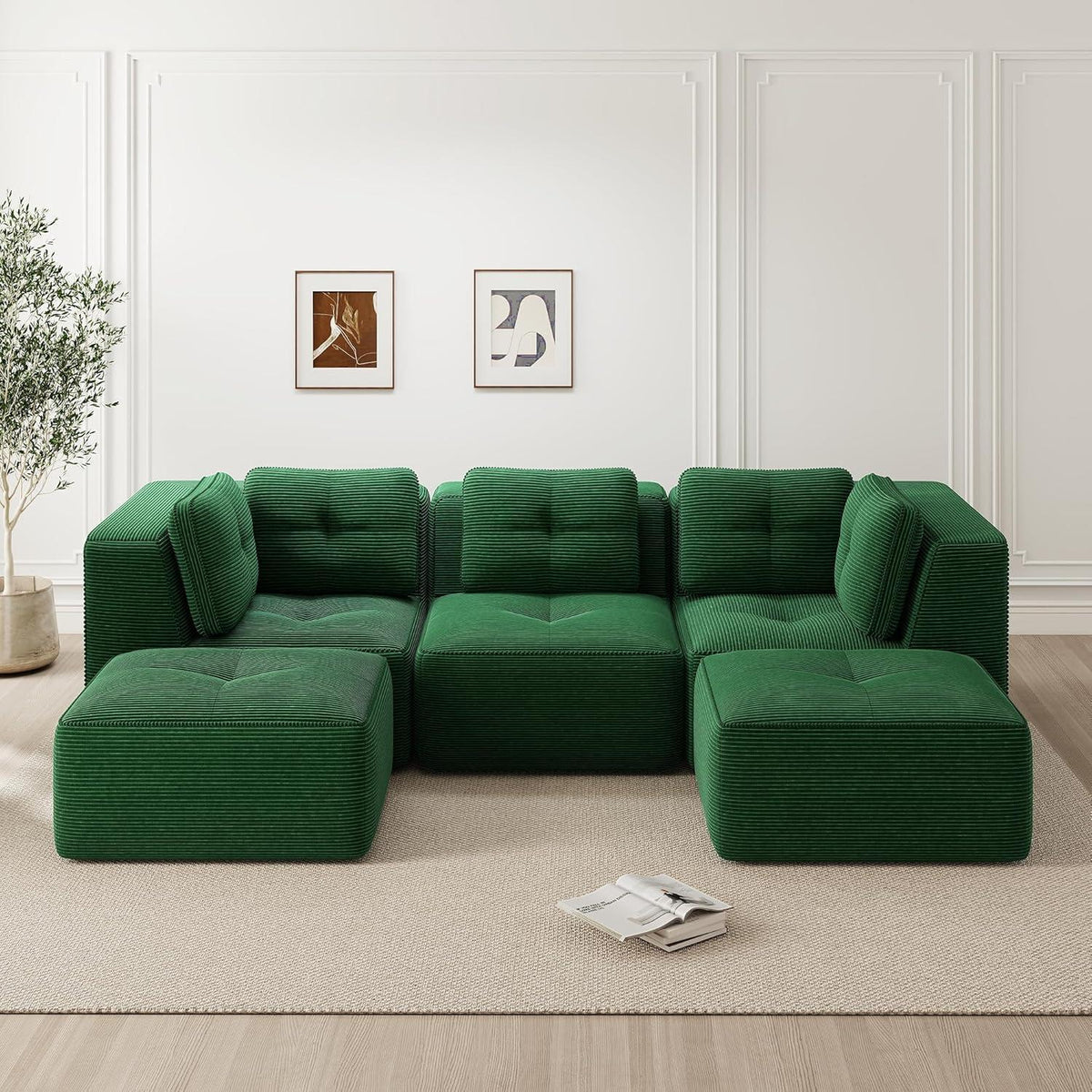 Modulares Ecksofa Grün – Kein Aufbau, Tiefe Sitzfläche & Cordstoff