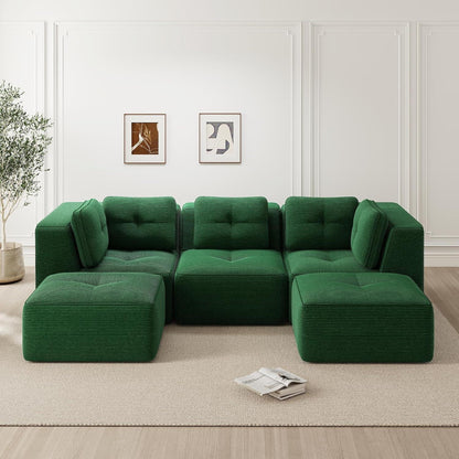 Modulares Ecksofa Grün – Kein Aufbau, Tiefe Sitzfläche & Cordstoff